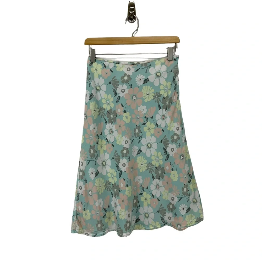 H&M- Mint Floral Midi Skirt Size 4